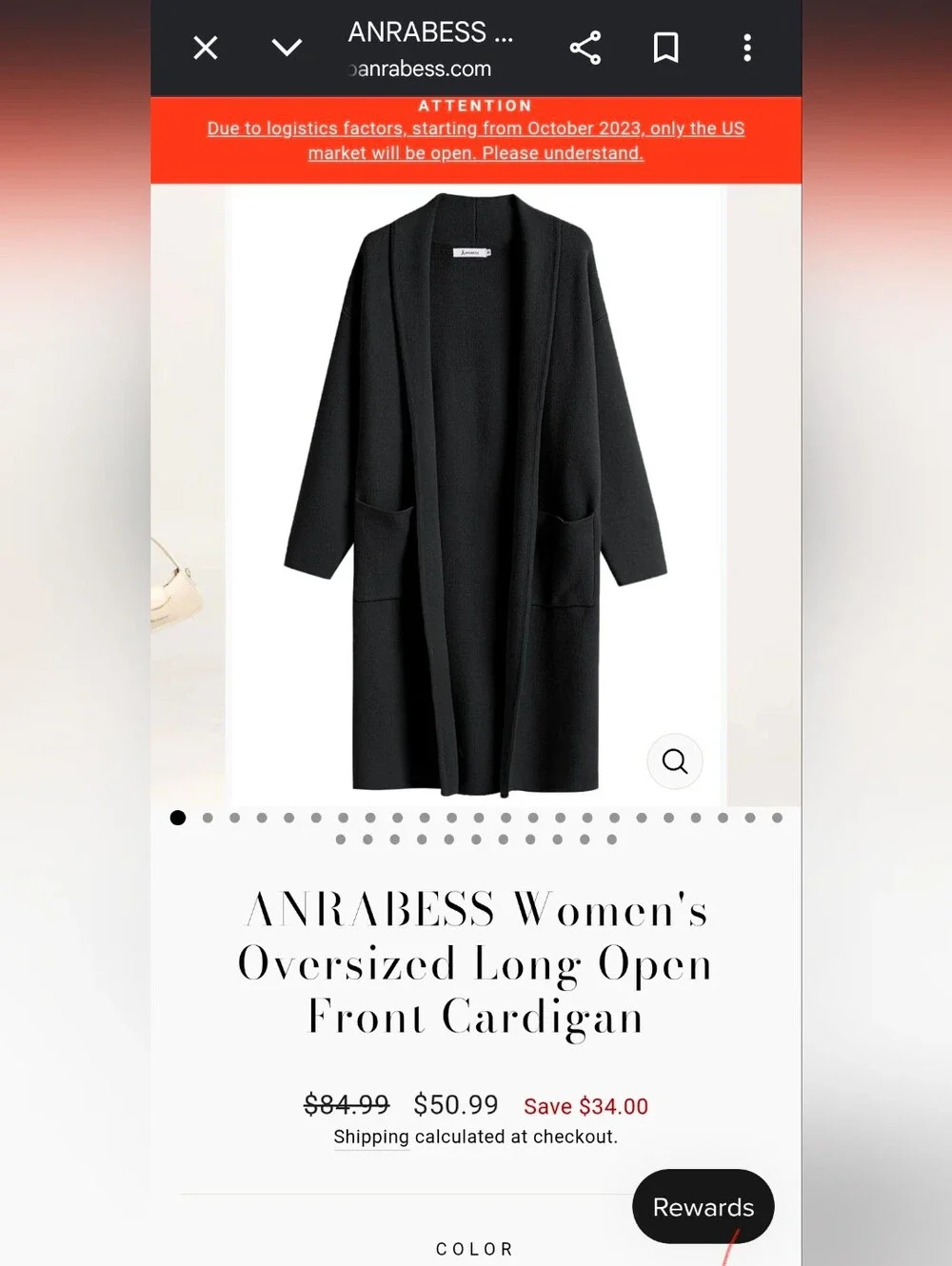 NWT- Anrabess Women's Oversized Long Open Front Cardigan - Black